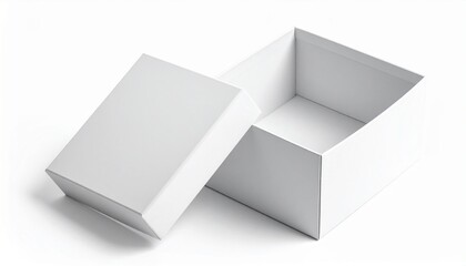 Pristine open empty white cardboard box, a versatile blank canvas for product packaging, gift presentation, or secure storage, isolated against a bright white backdrop