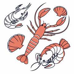 Fresh Seafood Assortment  Minimal Vector  Isolated Vector Illustration