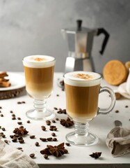 Two layered coffees on a table