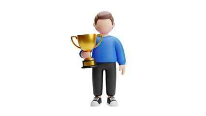 3D Cartoon Character Holding a Golden Trophy
