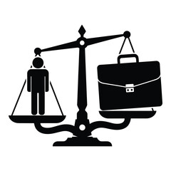 Work life balance concept with scale weighing person against briefcase