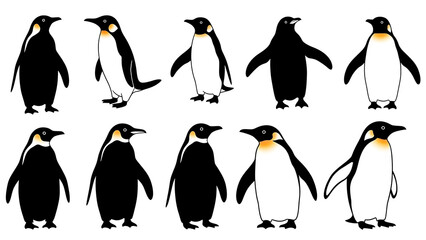 Obraz premium Penguins in various poses isolated on transparent background
