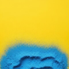 Vibrant contrast: Yellow expanse meeting a textured azure pigment cloud formation