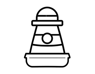Black and white nautical tower. Illustration of a stylized structure resembling a beacon, with multiple tiers and a dome-shaped top