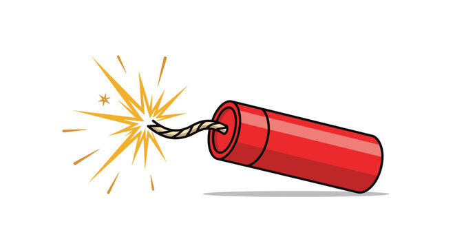 Red dynamite stick with a lit fuse sparking and burning down quickly, symbolizing an imminent explosion or high pressure situation.