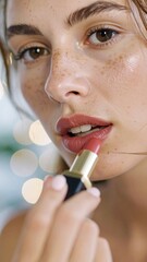 Woman applying lipstick
