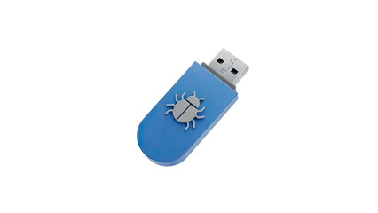Blue USB Drive with Bug Icon - Malware Concept
