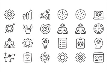 Business Process Management Line Icons for Workflow Optimization