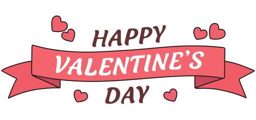 Happy Valentine's Day Lettering on Pink Ribbon with Hearts