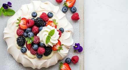 Fresh fruit pavlova dessert