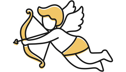 Cute Cupid Angel Holding Bow and Arrow Vector Illustration