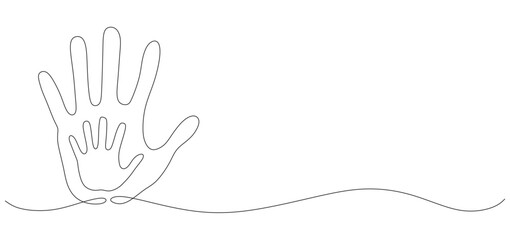 Continuous line drawing of adult and child hands