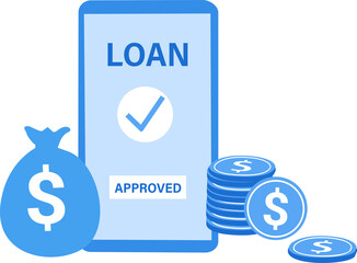 Approved Loan concept. Online banking services. Man getting a loan on smartphone app.	
