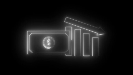 glowing neon fiscal policy icon isolated, black background, HD video motion graphic animation