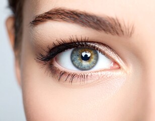 Obraz premium Close-up of a human eye. Beautiful blue-green iris, lashes, and brow