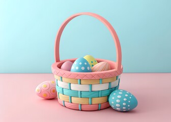 Soft Pastel Easter Eggs in a Woven Basket