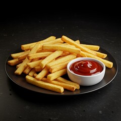 Plate of French Fries with Ketchup Sauce