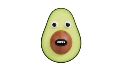 Funny Avocado Character with Big Eyes and Open Mouth