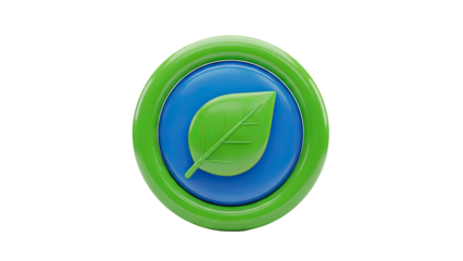Green Leaf Eco Icon on Blue Circle with Green Ring