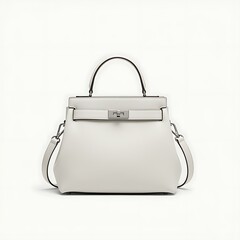 Elegant White Leather Handbag with Silver Hardware