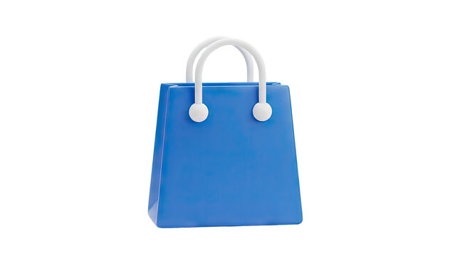 3D Blue Shopping Bag Icon on White Background