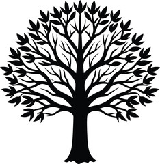 Obraz premium Black silhouette of a stylized tree with many leaves on white background