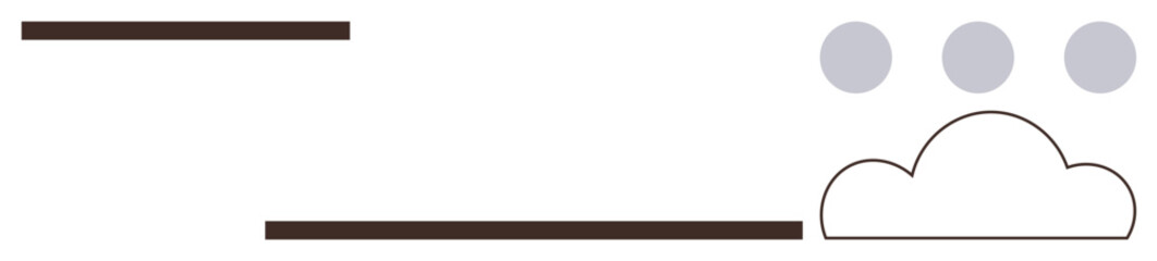 Obraz premium Horizontal brown lines, simple cloud outline, and three gray floating circles. Ideal for weather, simplicity, minimal design, modern concepts, data flow organization and creative thinking. A simple