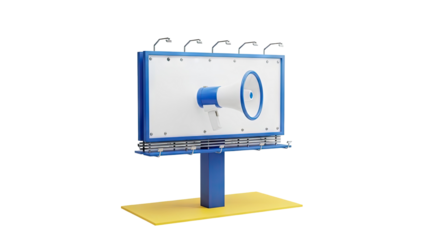 3D Billboard with Megaphone, Communication & Advertising Concept
