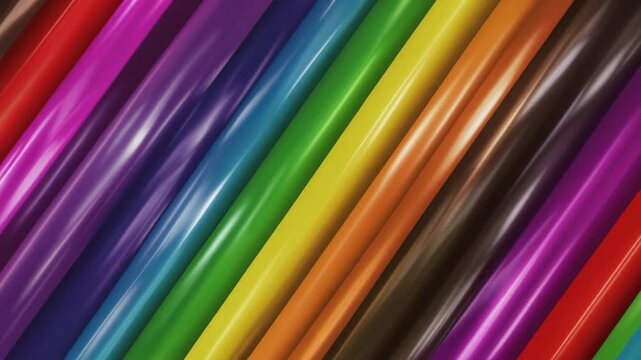 Vibrant colorful diagonal pipes or stripes creating abstract background pattern