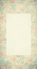 Obraz premium Floral pattern background with a blank rectangle in the center, providing space for text or graphic insertion, featuring a vintage style with a pale yellow hue and shades of pink and blue flowers,...