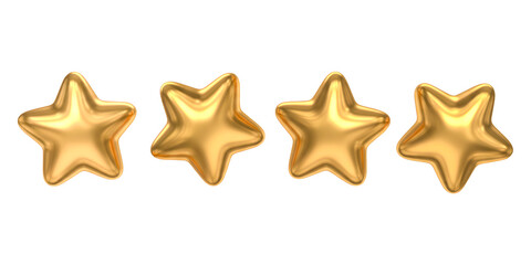 Set of Four Realistic Golden Stars for Ratings, Awards, and Achievements
