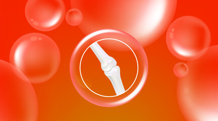 Hyaluronic acid bone and joint solutions ad, red collagen with cosmetic advertising background ready to use, illustration vector.