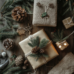christmas decoration on wooden background