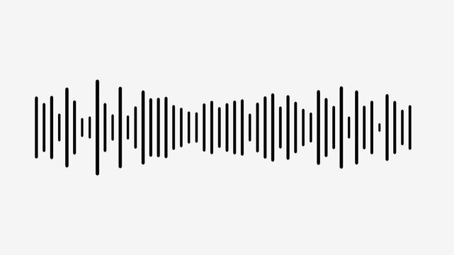 Music sound wave visualization on white background, animated audio spectrum waveform, digital interface element, isolated animation, seamless loop