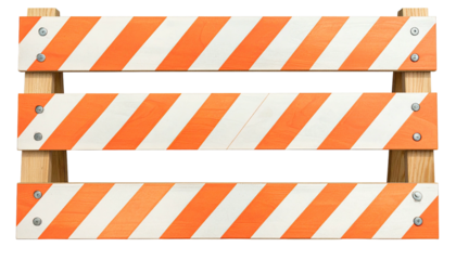 Orange and white striped barrier with wood frame