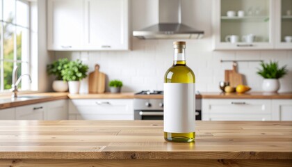 Minimal Blank Olive Oil Bottle Mockup on Kitchen Table