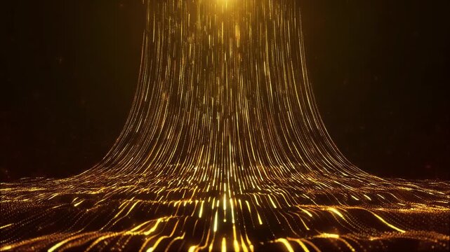 Golden light rays emanating from a central point, creating a sense of energy and movement.
