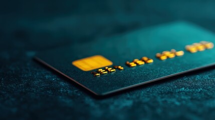 A sleek credit card displayed on a textured surface, illuminated with a blue hue, emphasizing its modern design and security features.