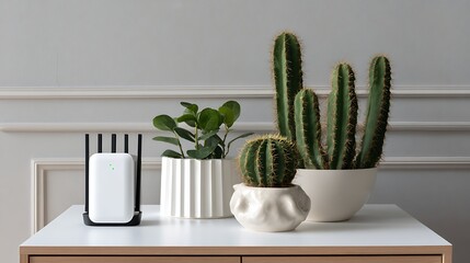 Modern home office setup with plants and technology indoor decor minimalist aesthetic