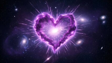 Vibrant purple heart shaped nebula in a starry night sky with bright celestial bodies