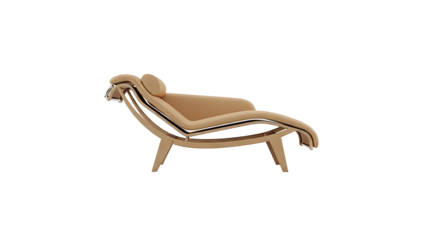 Modern Tan Leather Chaise Lounge with Wood Frame
