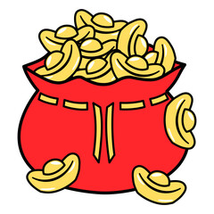 Red money pouch filled with gold ingot coins overflowing with joyful abundance and festive prosperity © Napapat