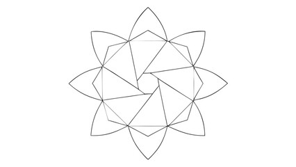 Geometric flower shape made of black lines on white background with symmetry