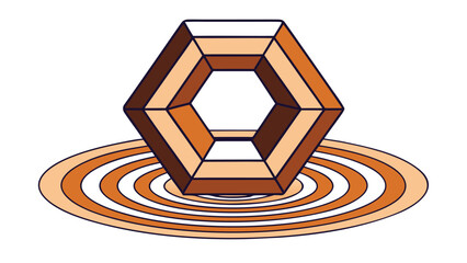 Geometric honeycomb structure floating above abstract concentric circles with earthy tones