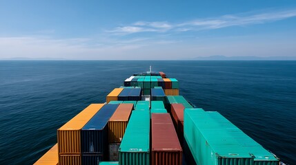 Cargo ship voyage across open waters ocean transport aerial view maritime adventure