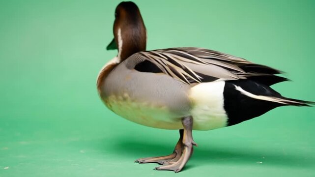 Northern Pintail Duck Standing and Walking Away Isolated on Green Screen - High-Quality Realistic 3D Animation of Waterfowl