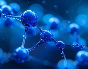 Close-up of a blue, three-dimensional molecular structure in an abstract composition