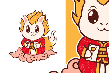 Cute Kirin Character Holding Envelopes for Lunar New Year Celebration