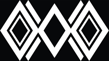 Geometric white diamond shaped seamless pattern repeating on black background design element