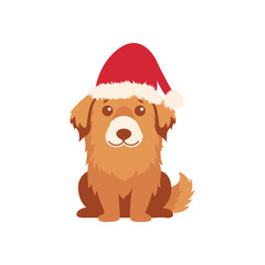 Fluffy Brown Dog in Christmas Hat